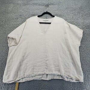 Bryn Walker Top Womens 2X Cream Linen V-Neck Oversized Drop Shoulder